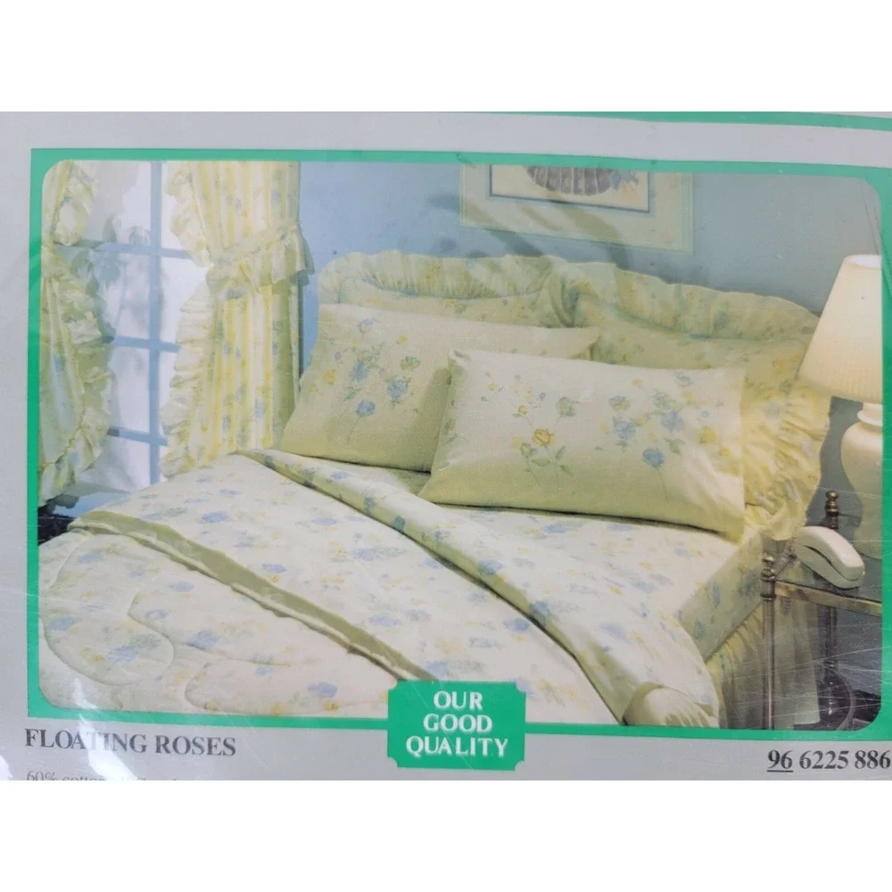 Vintage NIP‎ Sears Twin Sheet Set Yellow Floating Roses Cotton Blend